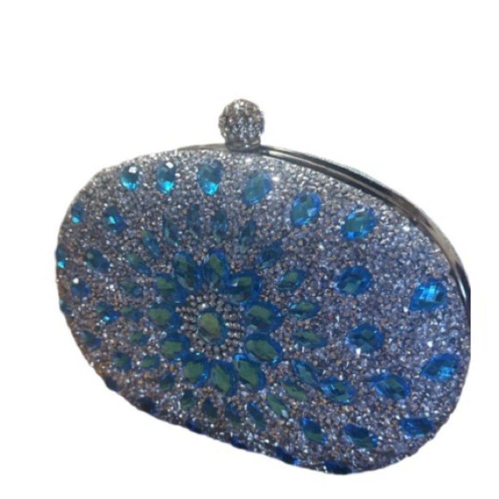 Sparkling Blue and Silver rhinestone embellished Clutch - Picture 4 of 9